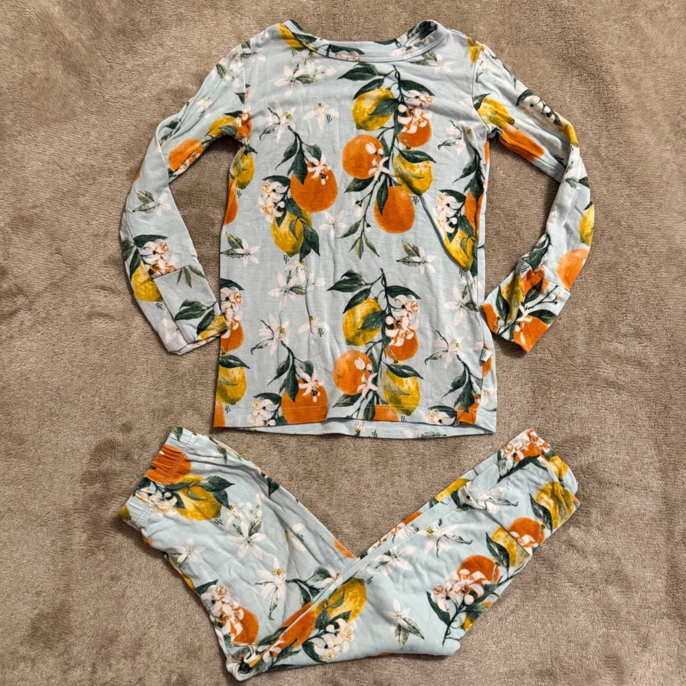 Posh Peanut 3T Pajama Set Citrus Orange Lemon Bamboo Viscose Long Sleeve PJ Set